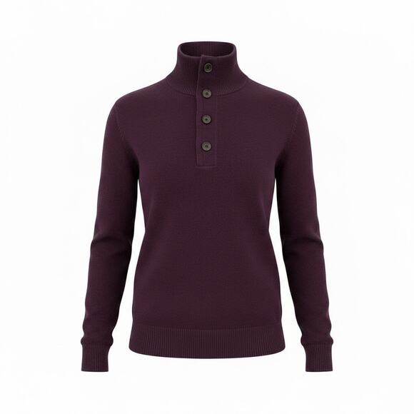 J. Crew Sweaters - J.Crew Women’s Plum Merino Wool Blend Mock Neck Button Sweater L Old Money Prep